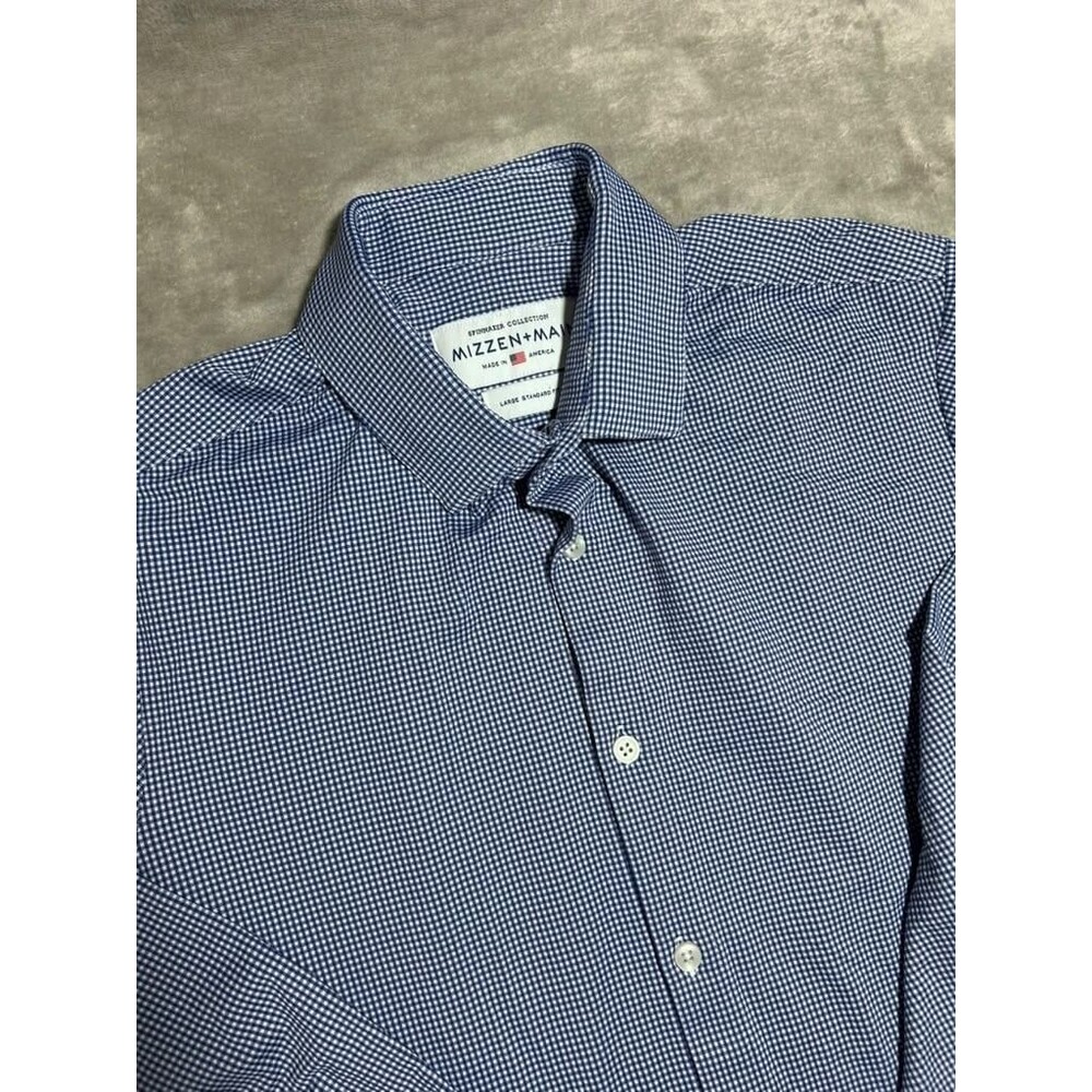 Mizzen Main Shirt Men Large Blue Button Up Gingham Spinnaker USA Stretch